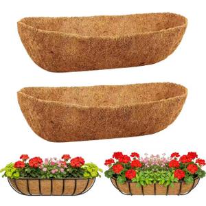 2-Pack 24 Inch Coco Liners for Planters Trough Coco Liner for Window Box, Fence Flower Baskets | Coco Liners for Hanging Baskets, Planter Box Liner, 24 Inch Coconut Liners for Planters.