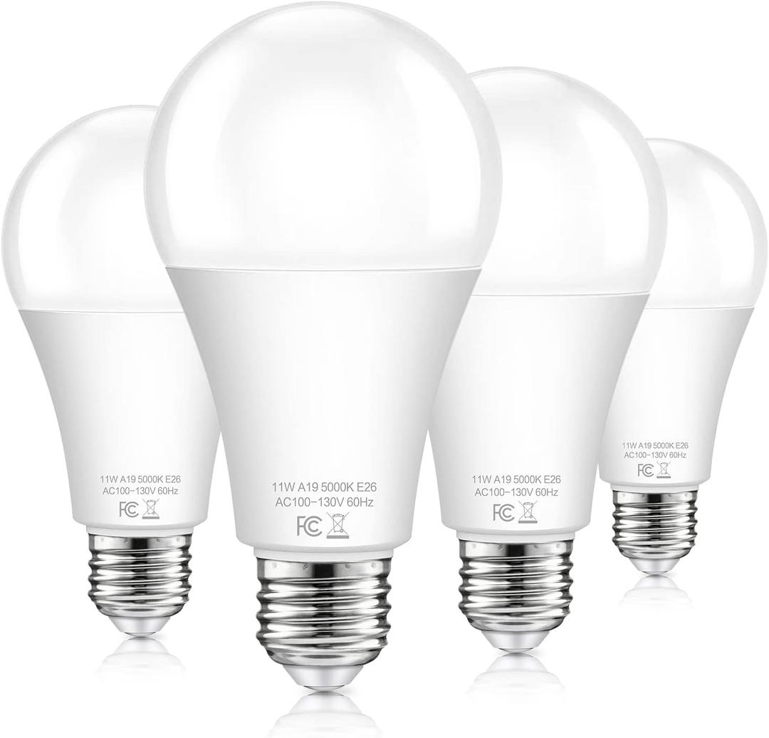 Dusk to Dawn Light Bulbs Outdoor 100 Watt Equivalent, 11W Automatic On/Off Sensor Light Bulb Daylight 5000K, A19 Outdoor LED Light Bulbs Photocell for Porch Garage Yard Security, E26 Base, 4-Pack