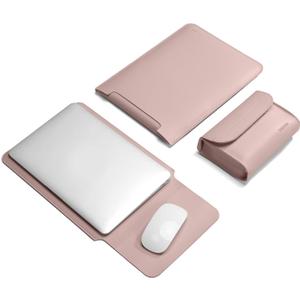 15.6 Inch Laptop Sleeve Case Computer Bag for 15.6" Acer Aspire/Predator, Inspiron, ASUS Dell Notebook, HP Pavilion, IdeaPad 330, ThinkPad E590, Chromebook, PU Bag with Small Case, Pink