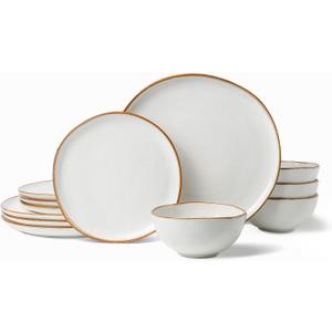 Stoneware Dinnerware Sets for 6, Reactive Glaze Plates and Bowls, White
18-Piece Handcrafted Rustic Porcelain Dishes Set, Highly Scratch Resistant, Dishwasher & Microwave Safe