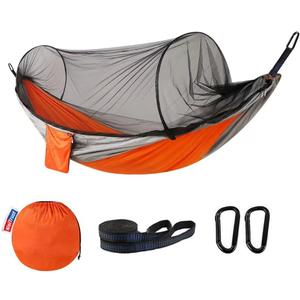Camping Hammock with Mosquito Net - Double & Single Portable Hammocks with 2 Tree Straps, Lightweight Hammock Tent for Outdoor Camping, Hiking, Backpacking, Beach & Backyard (Orange)