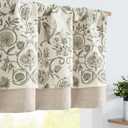 jinchan Linen Valance Kitchen Curtain for Windows Double Layer 18 Inch for Living Room Bedroom Window Treatment Light Filtering Vintage Rustic Farmhouse Cottagecore Rod Pocket 1 Panel Green on Beige
