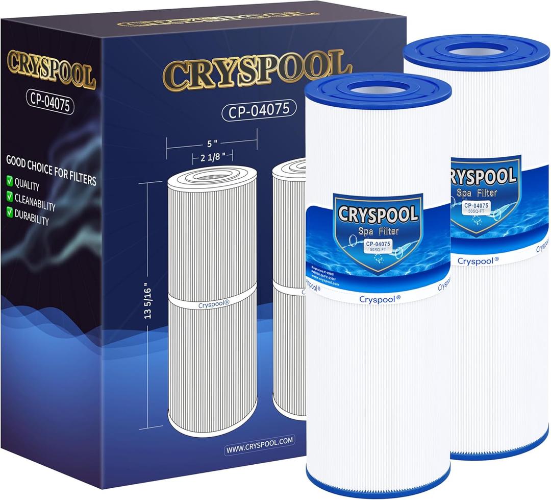 Cryspool 04075 Filter Compatible with C-4950, PRB50-IN, FC-2390, Guardian 413-212-02, J200 Series Filter, 03FIL1600, 373045, Cal Spa Hot Tub Filter, 50 Sq. Ft Spa Filter Cartridge, 2 Pack