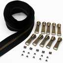 #5 Antique Brass Metal Zippers by The Yard Bulk 2 Yards Black Tape with 10 pcs Sliders Handmade Zipper for Sewing Craft Bag Backpack, Wallets, Purses Leekayer