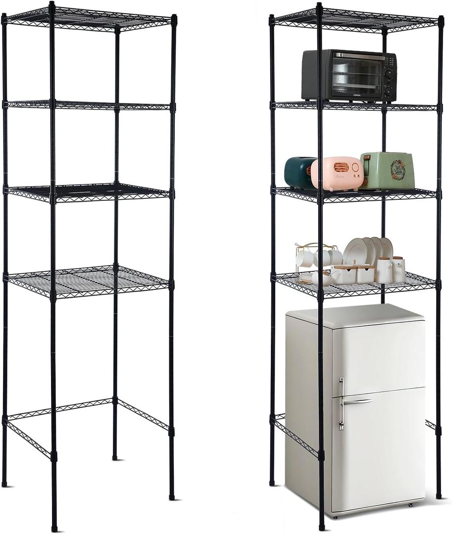 Huwena 4 Tier Mini Fridge Stand with Storage for Dorm Microwave Stand Over Mini Fridge Storage Shelf Adjustable Height Organizer for College Rooms Kitchen Pantry(Black), 77.56 x 24.02 x 18.11 inches
