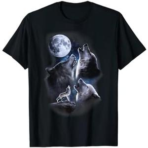 Howling wolves in the full moon moonlight with starry sky T-Shirt, XL