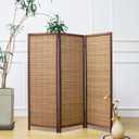 Furnnylane 3 Panel Short Room Divider Screen,Brown Freestanding Partition,Small Bamboo Panel Divider for Room Seperation,3.95 FT Tall