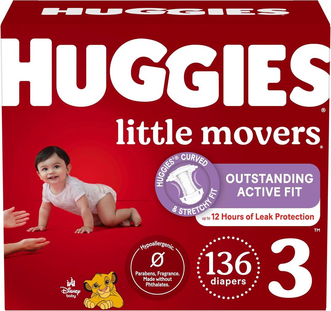 Huggies Size 3 Diapers, Little Movers Baby Diapers, (16-28 lbs) 136 Count
