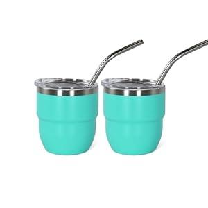 4oz Stackable Cup, Vacuum Insulated Espresso Cup Set of 2, Espresso Shot Glass for Coffee, Double Wall Stainless Steel Mini Tumbler Shot Glasses with Straw and Lid