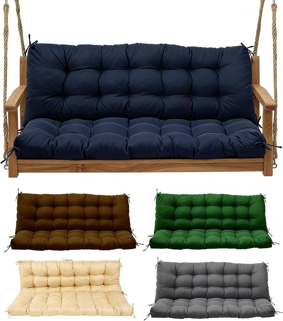 Yddsky Porch Swing Cushions,Waterproof Bench Cushion for Outdoor Furniture,2-3 Seater Replacement Thickened Swing Cushion with Ties,Patio,Outdoor,Backyard and Garden（60x40,Navy Blue, 60x40in