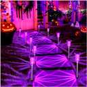 DenicMic Solar Lights Outdoor 10 Pack Waterproof Purple LED Stainless Steel Stake Outside Lights for Yard Pathway Garden Driveway Walkway Landscape Path Lighting Halloween Decorations Outdoor