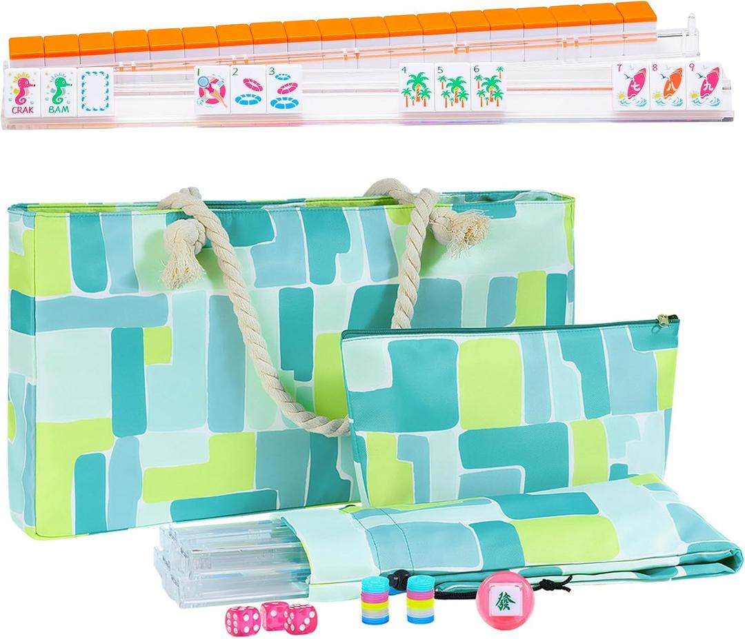 Summer American Mahjong Set: 160 Engraved Tiles, 4 Racks, Mahjong Bag and Accessories, Mahjong Tile Set