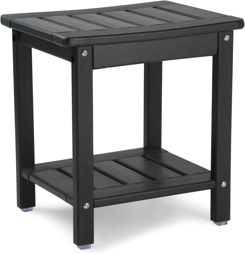 Apolimi Shower Chair,HDPE Shower Bench for Inside Shower to Sit On It, Shower Stool with Storage Shelf 2-Tier Spa Stool for Elderly,Water Resistant & Non-Slip Design Shower Seat Bench (Black S Size)