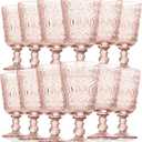 Rtteri 12 Pcs Vintage Glass Goblet Stemmed Wine Glasses Bulks 10 oz Wine Glasses Set High Clear Glassware for Juice Liquor Party Wedding Bars Restaurants Romantic Embossed (Flesh Pink)