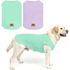 KOOLTAIL Large Dog Clothes for Boy Girl, 2 Pack Cotton Summer Dog T Shirts UV & Insect Protection for Outdoor Camping, Anti-Hair Loss Breathable Sleeveless Pet Vest Tank Tops Apparel, Green&Purple,XXL