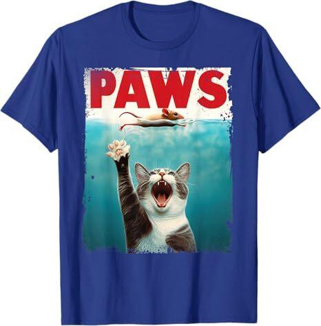 PAWS Parody Cat Mouse Humorous Cat Chasing Mouse Kitten T-Shirt (Small, Royal Blue)