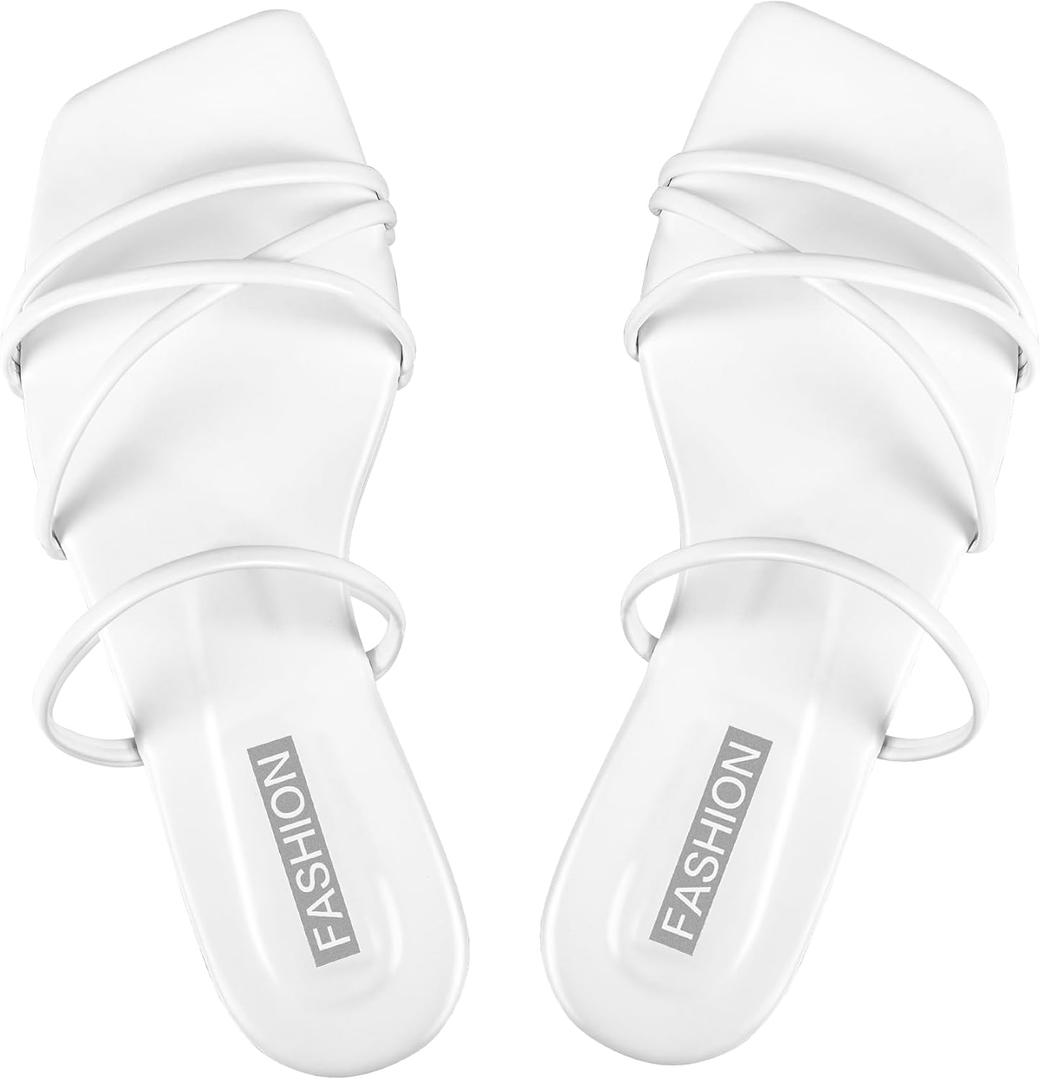 Women's Strappy Sandals Criss Cross Strap Flat Open Toe Leather Slippers Beach Shoes (8.5, White)