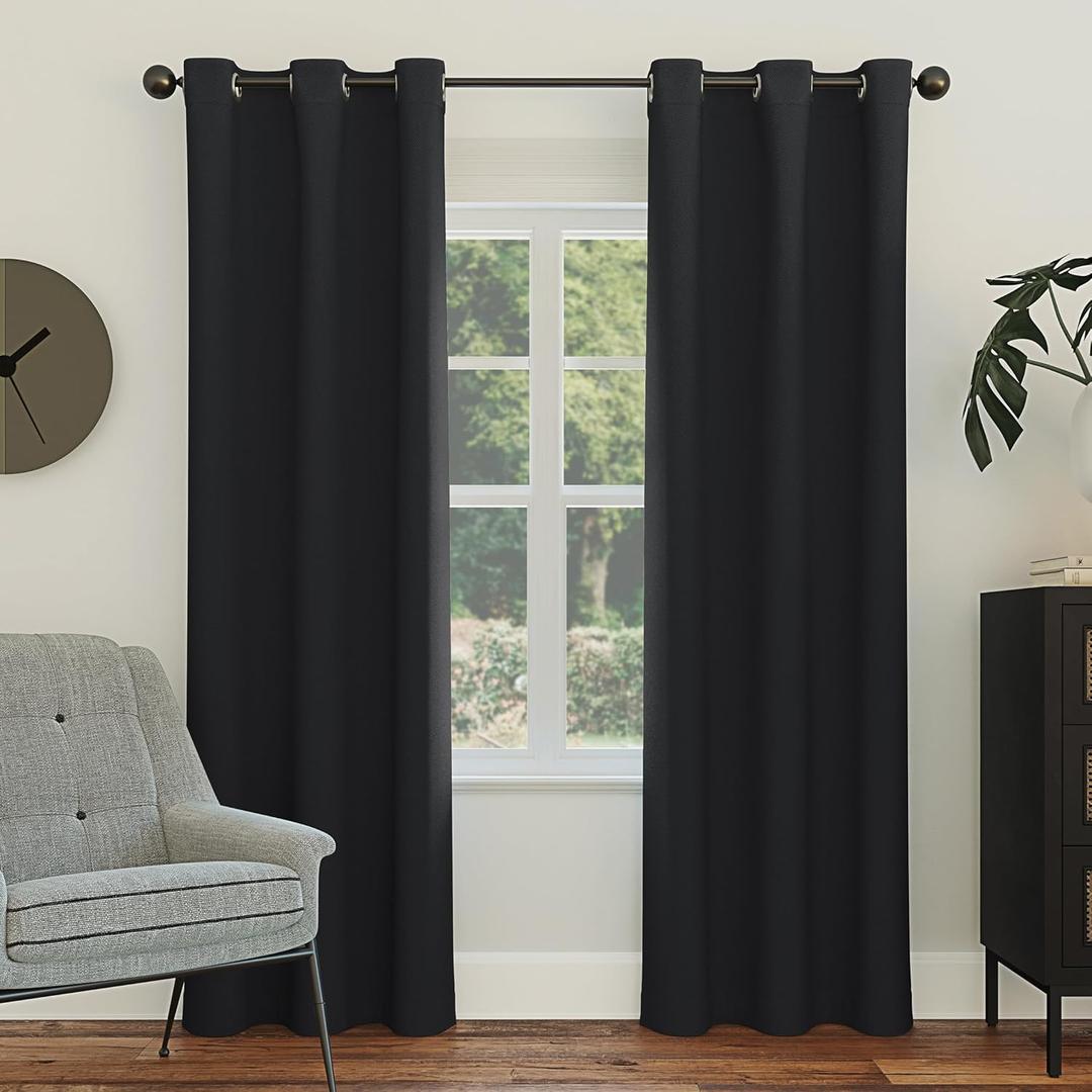 Sun Zero Easton Energy Saving Blackout Grommet Curtain Panel, 40" x 95", Black