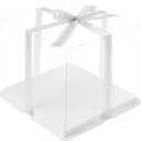 2 Pack Clear Cake Boxes 10x10x9 in, Transparent Cake Carrier Box with Lid, Tall Cake Packaging Box with Ribbon, Clear