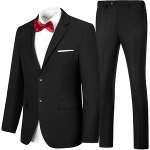 Mens Suits Slim Fit Prom Homecoming Suit for Men Wedding Business Tux Outfit 2 Piece Suit Jacket Blazer Pants Set (Black, XL)
