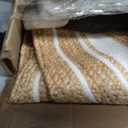 Carpet Jute Rug Hand Braided Round Area Rug Handmade Rug for Home Decor (2 Feet Round (24 x 24 Inches), Beige + White Line