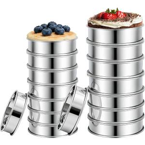 16Pcs Crumpet Rings Set, 4 & 3.15 Inch Nonstick English Muffin Rings, Stainless Steel Double Rolled Tart Ring, Round Metal Pastry Ring Molds for Baking Cake Dessert Food Making Tool