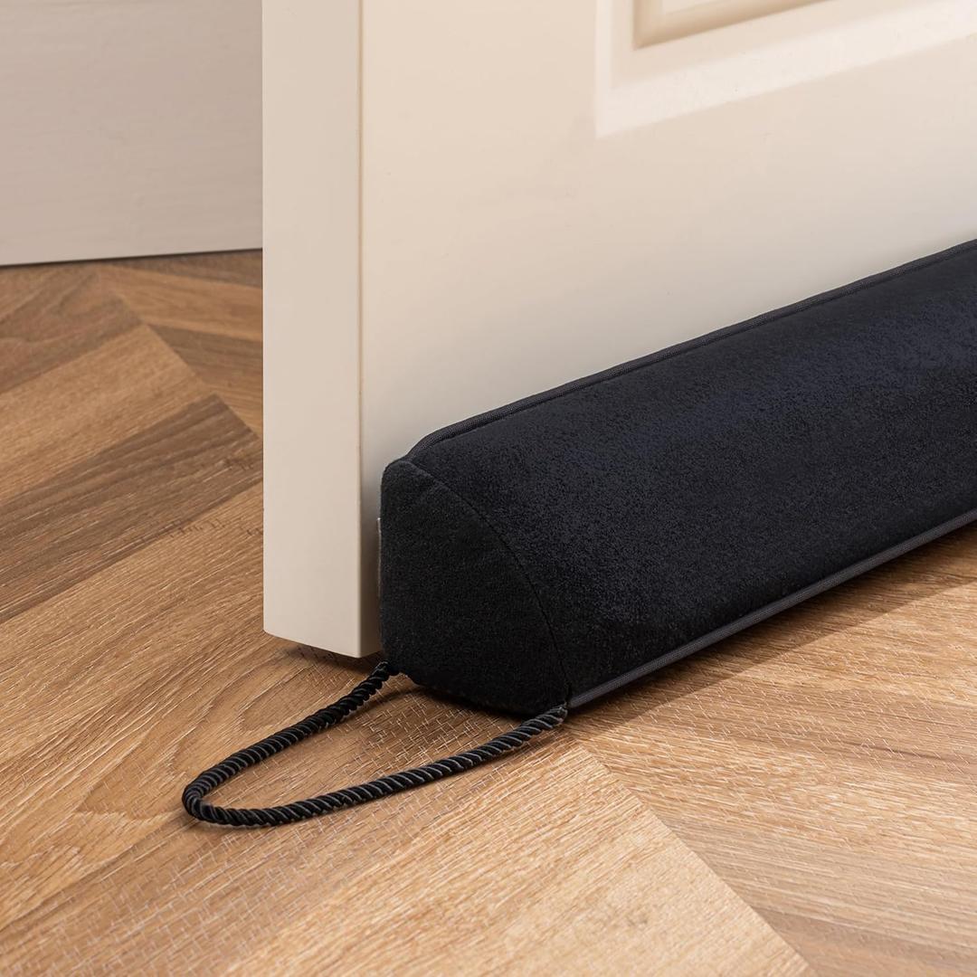 Sunolga 36" Weighted Door Draft Stopper, Triangular Column Sound Proof Draft Guard for Doors and Windows, Machine Washable, Black