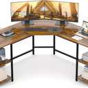 Teraves Modern L Shaped Desk with Shelves,64.84" Computer/Gaming Desk for Home Office,Corner Desk with Desktop (Teak+Black Frame, Large+4 Tier Shelves)