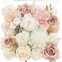 TINGE TIME Artificial Flowers Combo Mix Silk Flowers Pink Roses w/stem for DIY Wedding Bridal Bouquets Baby Shower Floral Arrangement Table Centerpieces Home Decorations (Dusty Rose & Champagne)
