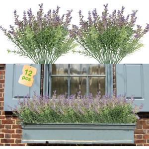 Coreland Fake Lavender Artificial Flowers - 12PCS Lavender Plants Shrubs for Wedding Bouquets Artificial Lavender Flowers Indoor Outdoor Faux Foliage Lifelike Fake Flowers for Decoration