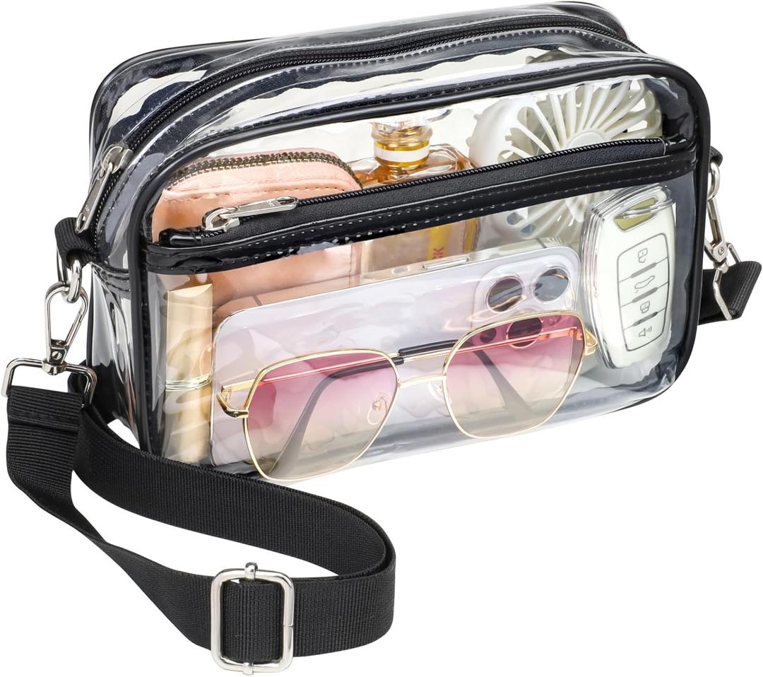 PACKISM Clear Bag for Stadium Events - Clear Purses for Women Stadium Crossbody Concert Bag for Game Day, Sports, Festival (Black)
