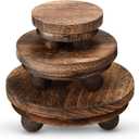Amyhill 3 Pcs 5/4/3 Inch Wooden Risers for Display Wood Pedestal Stand Mini Tray Stand Round Wooden Pedestal Holder Rustic Buffet Cake Riser for Decor Tiered Tray Decor Home Kitchen(Brown)