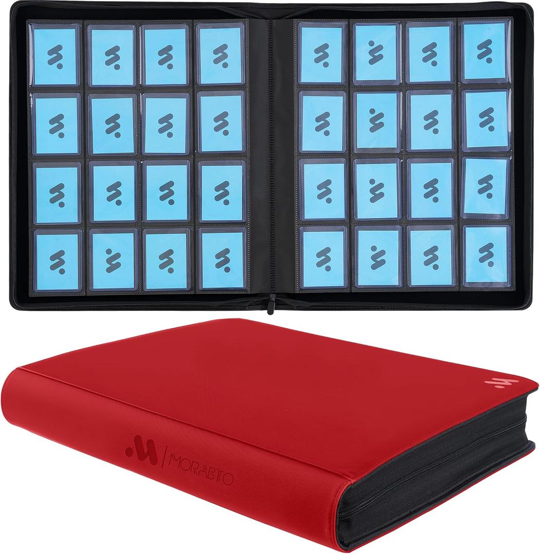 Top Loader Binder, Holds 640 Top Loaders,16 Pocket Top Loader Binders for 3" x 4" Rigid Cards,Top Loader Card Binder for Hard Plastic Top Loaders- Red