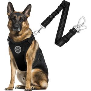 SlowTon Dog Seat Belt Harness for Car, Dog Car Harness Adjustable Mesh Breathable & Dog Seatbelt Safety Tether with Elastic Bungee for Small Medium Large Pets(Black, Double Clip, L)