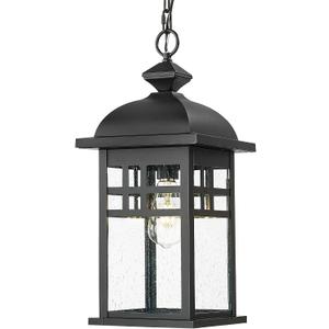 Emliviar 20" Farmhouse Outdoor Pendant Light, Large Outdoor Hanging Light for Porch Gazebo, Black Finish Aluminum with Seeded Glass Shade, DE279H-M BK, Large - 1 Pack