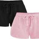 Women's 2 Packs Drawstring Waist Sweat Shorts Low Rise Workout Track Shorts Casual Lounge (Large, Black and Pink)