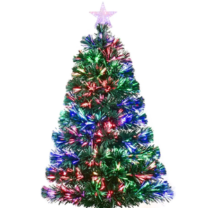3ft Green Fiber Optic Christmas Tree,Pre-Lit Artificial Mini Christmas Tree, Tabletop Small Xmas Tree with Stars Holiday Home Decorations