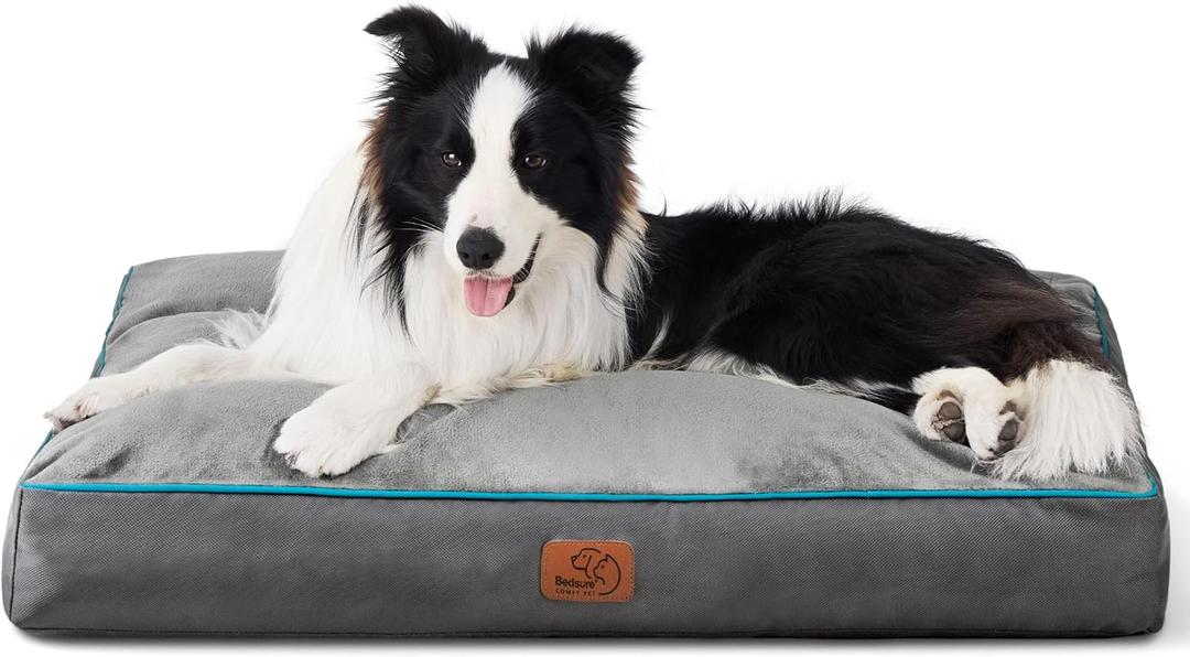 Bedsure Washable Large Dog Crate Bed - 4 Inch Thicken Up to 70lbs Pet Mat Pillows with Removable Washable Cover, Grey