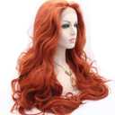xiweiya Copper Red Lace Front Wig Long Wave Auburn Synthetic 13x4 Lace Front Wigs Reddish Brown Hair Glueless Wig Ginger Hair Free Part Heat Resistant 180% Density Wig for Women Drag Queen 26inch