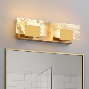 HAHZT LED Bathroom Vanity Light: 16 inch Brushed Gold Acrylic Modern Lighting Fixtures - 2 Lights Contemporary Smoke Design Wall Lights Fixture Over Mirror 3000K
