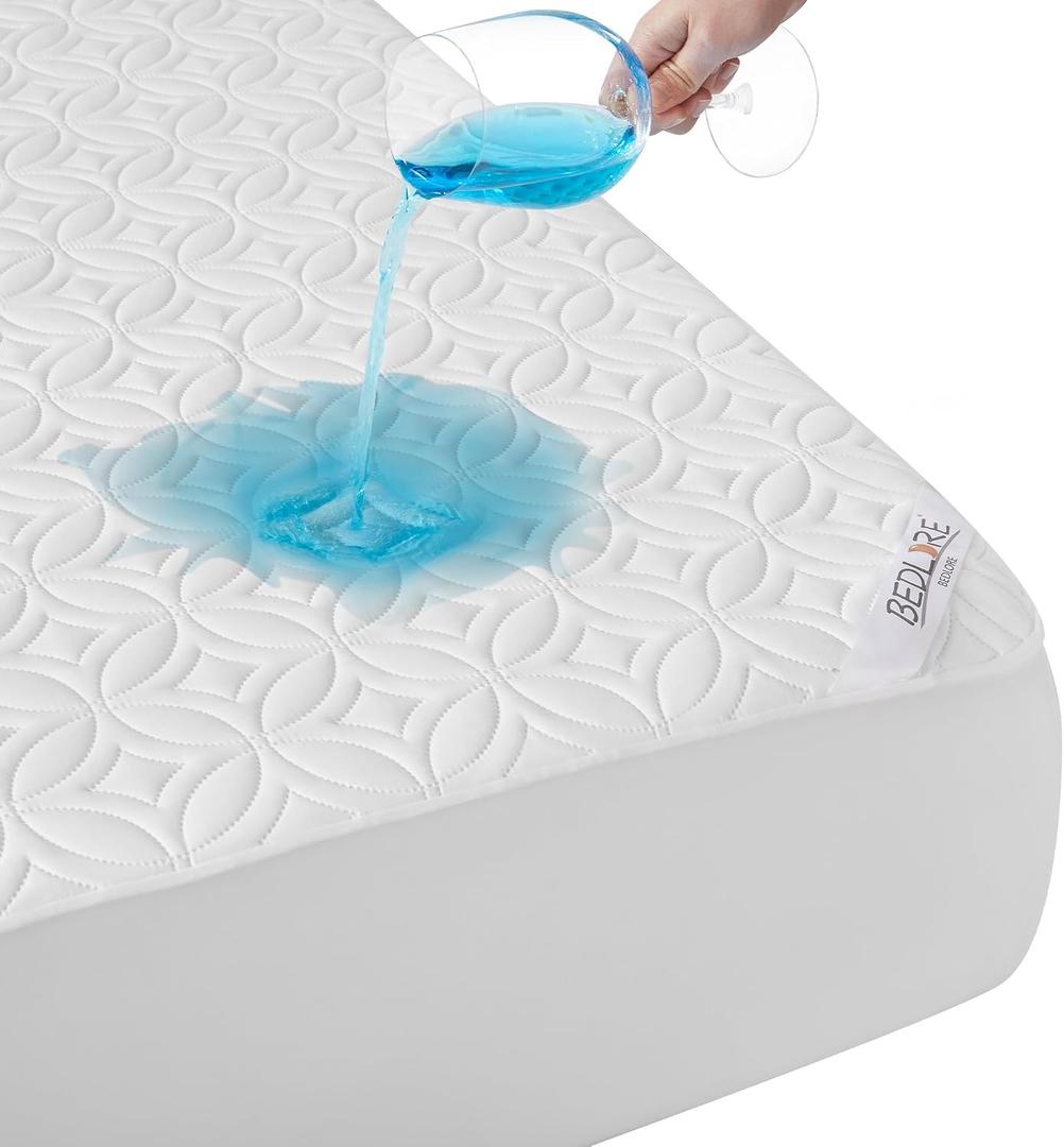 BEDLORE Waterproof Mattress Protector, RV Queen Size Mattress Pad Noiseless with Deep Pocket 6"-18" Depth, Soft Breathable Dirt-Proof Bed Mattress Cover Washable (White)