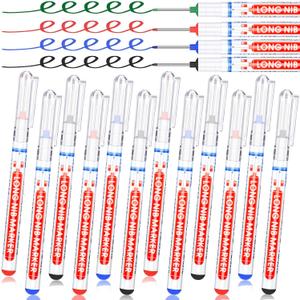 Marspark 12 Pcs Long Head Markers Long Nib Deep Hole Marker Pen Multi-purpose Drill Hole Scriber Waterproof Construction Marking Tool Colorful Carpentry Pen for Woodworking Hardware Craft (Multicolor)