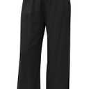 GRAPENT Linen Wide Leg Pants Woman High Waisted Pull On Button Drawstring Baggy Casual Summer Palazzo Pants with Pockets, Small