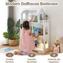 Wooden Dollhouse Bookshelf - Toddler Doll House Bookcase, Extra Space Kids Toy Storage Book Shelf, 3-Tier Children Dollhouse, Pretend Play Toy House (Modern Flat Roof), Extra Large