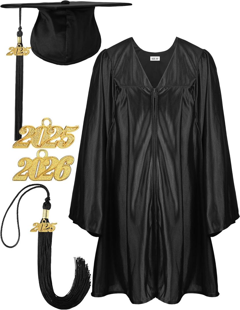 Geyoga Preschool and Kindergarten Graduation Gown and Cap, Tassel with 2025 Charm for Child (30, Black)