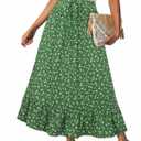 BLENCOT Long Skirts for Women Boho High Waisted Skirt Spring Summer Floral Print Smocked A Line Maxi Skirt Green X-Large (Green, XL)