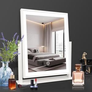 inswot Lighted Makeup Vanity Mirror 15.2inch Upgrated Hollywood Makeup Mirror with Lights, 3 Color Light,Dimmable,Smart Touch Control,360°Rotation,Portable LED Cosmetic Mirror for Travel