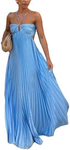 Hotheart Womens Sexy Wrappped Chest Sleeveless Solid Color Crimping Loose Hem Dress Casual Dress, Small