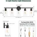 Bathroom Vanity Light Fixtures Matte Black Bathroom Lighting Fixture, 5 Lights Bathroom Light Fixture Over Mirror, Modern Black Vanity Light, Wall Sconces with Glass Shades