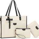 Keyli 3pcs Laptop Bag for Women,15.6 Inch Canvas Tote Bag Work Bags Large Business Computer Briefcase Shoulder Handbag Purse, Color: White_3pcs